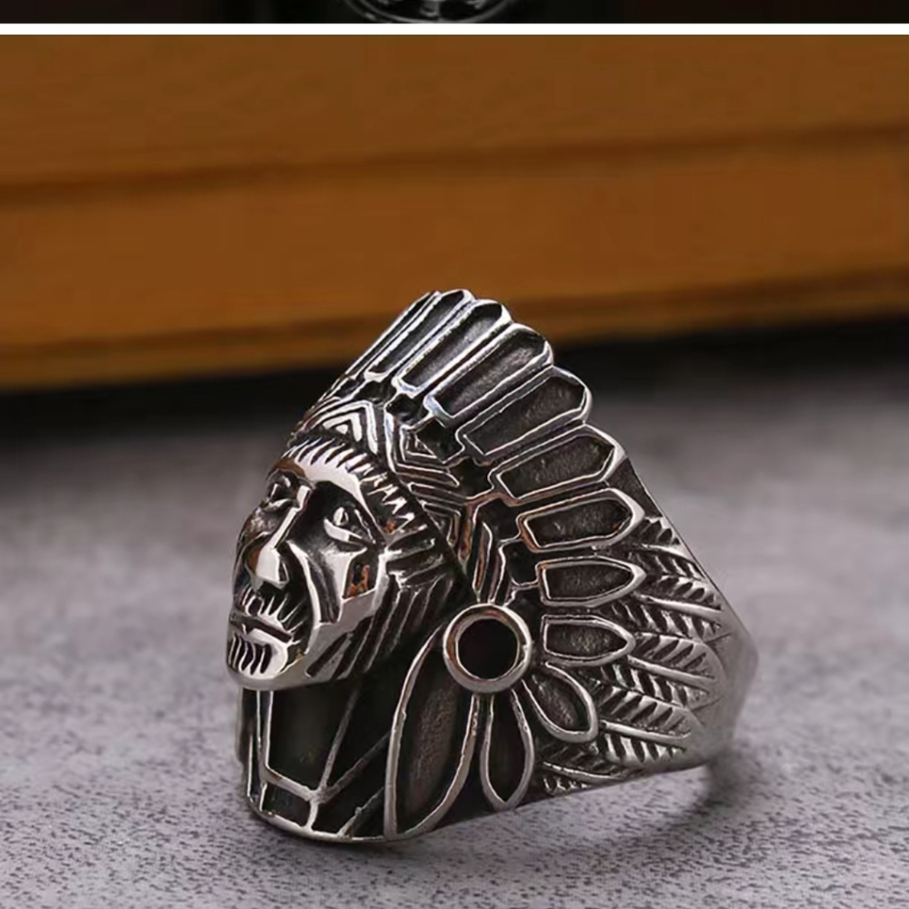 COPY - Stainless steel Native American Chief Ring Size 7 - 15 available